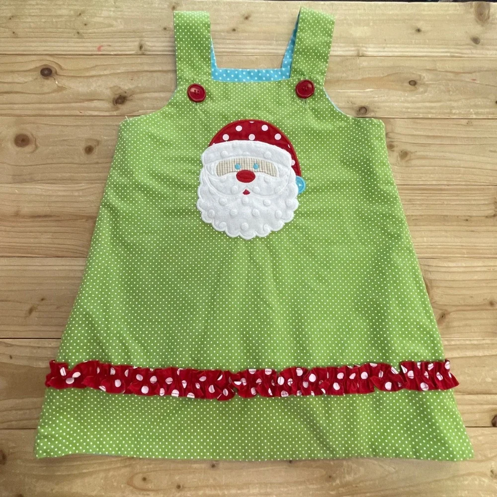 Shrimp & Grits Girls 3T‎ Reversible Polka Dot Dress Holiday Pumpkin Santa